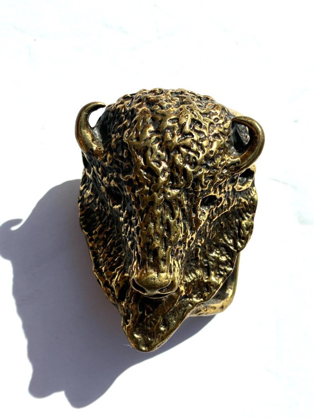Rare VTG 1970s Omega Solid Brass Bison Head Belt Buckle